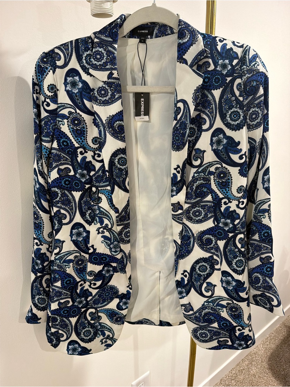 Express White Blazer with Blue Paisley Print